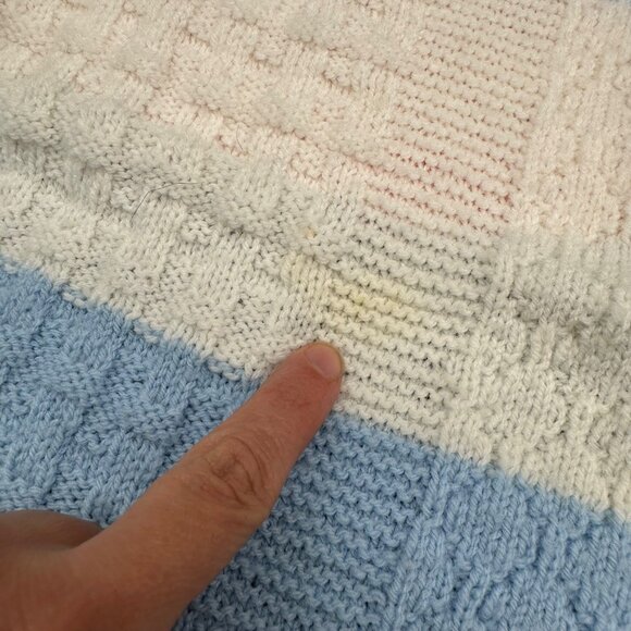 Vintage Pastel Striped Cable Knit Throw Blanket Handmade Retro Baby Nursery - Picture 4 of 7